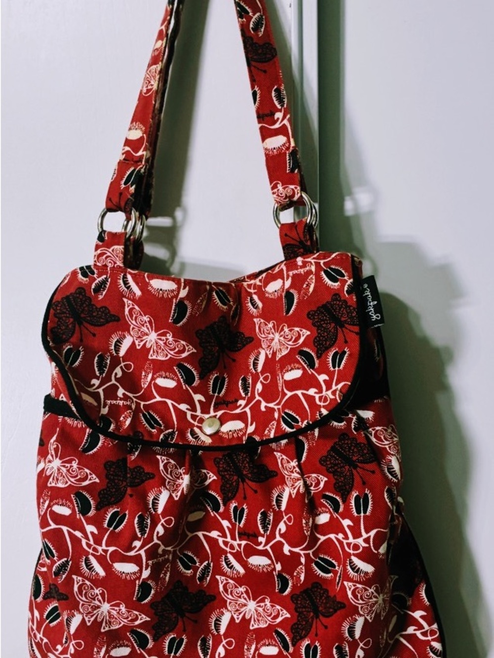 Yakpak  Hobo Handbag Purse Red Black White Venus Fly Trap w/ Butterflies